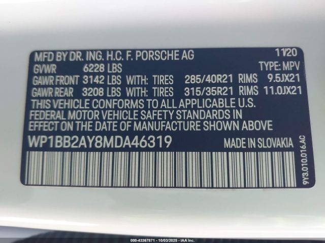 2021 PORSCHE CAYENNE COUPE WP1BB2AY8MDA46319 Photo 8