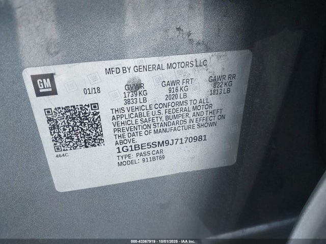 1G1BE5SM9J7170981 Chevrolet le2 -di: direct injection, vvt: variable valve timing, gen, alum