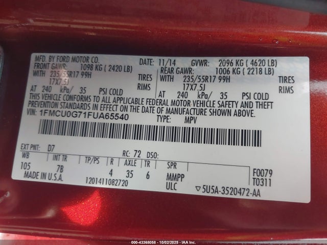 1FMCU0G71FUA65540 Ford Escape