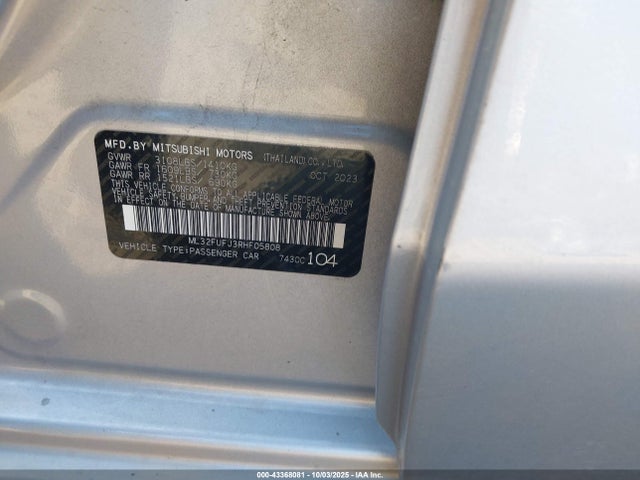 Aukcja sprzedaży 2024 Mitsubishi Mirage G4 Black Edition, vin: ML32FUFJ3RHF05808, numer aukcji: 43368081