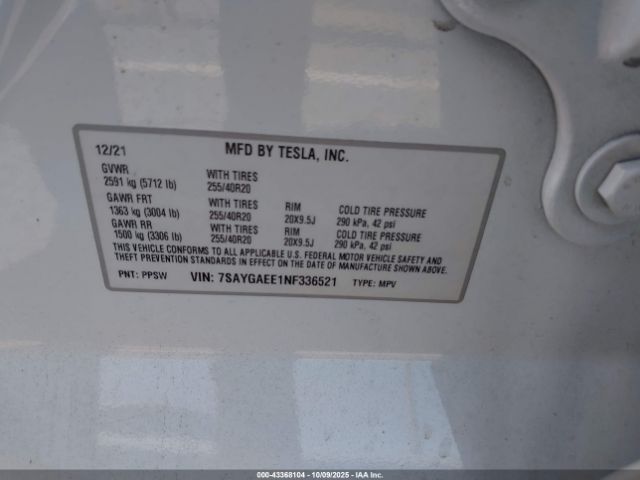 2022 TESLA MODEL Y 7SAYGAEE1NF336521 Photo 8