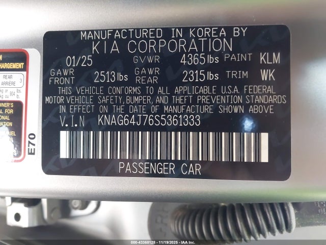 KNAG64J76S5361333 KIA K5 GT LINE