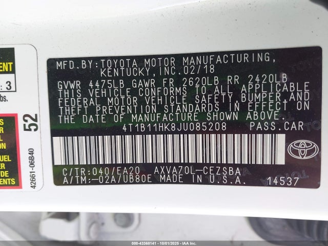 4T1B11HK8JU085208 Toyota a25a-fks