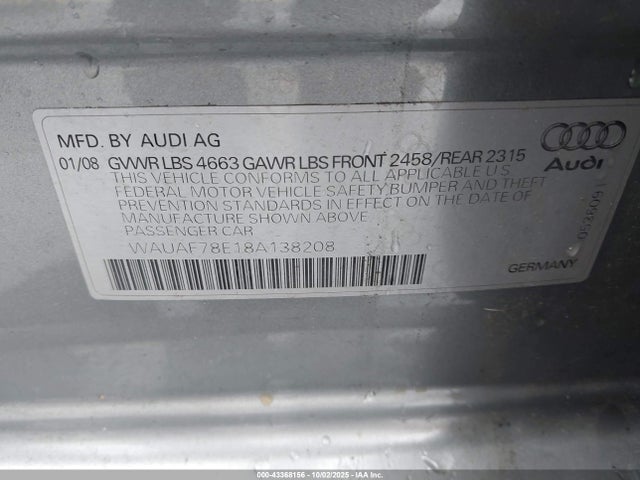 2008 AUDI A4 WAUAF78E18A138208 Photo 8