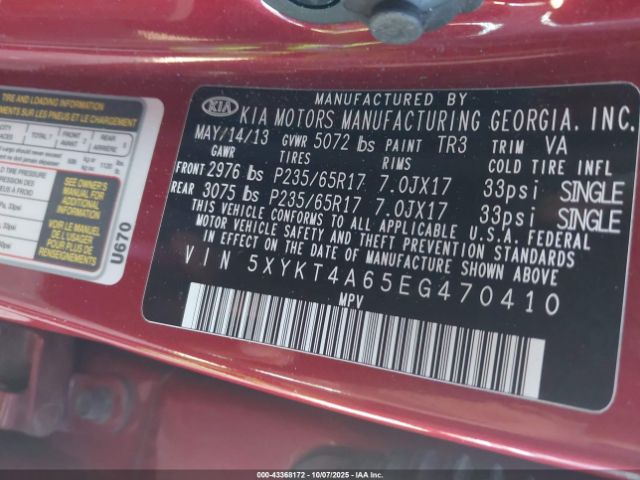 2014 KIA SORENTO 5XYKT4A65EG470410 Photo 8