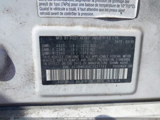 2012 SUBARU LEGACY 4S3BMBG64C3031743 Photo 8