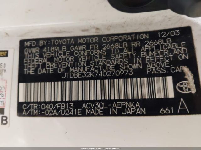 2004 TOYOTA CAMRY JTDBE32K740270973 Photo 8