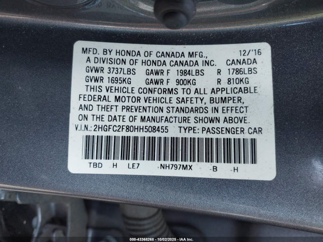 Honda k20c2 2017 2HGFC2F80HH508455 Image 9