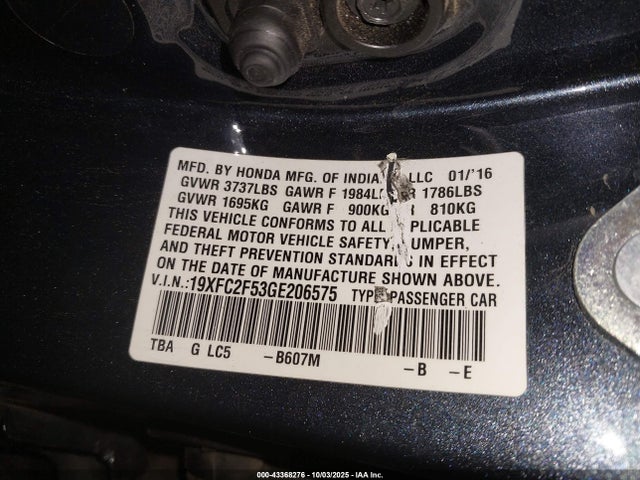 Honda k20c2 2016 19XFC2F53GE206575 Image 9