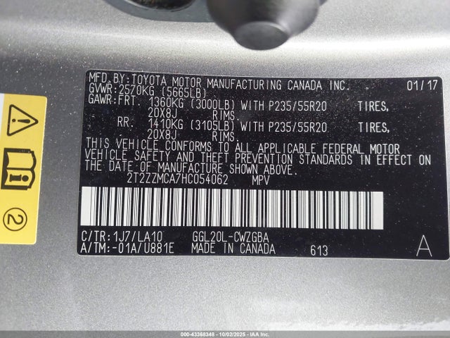 Lexus 2017 2017 2T2ZZMCA7HC054062 Image 9