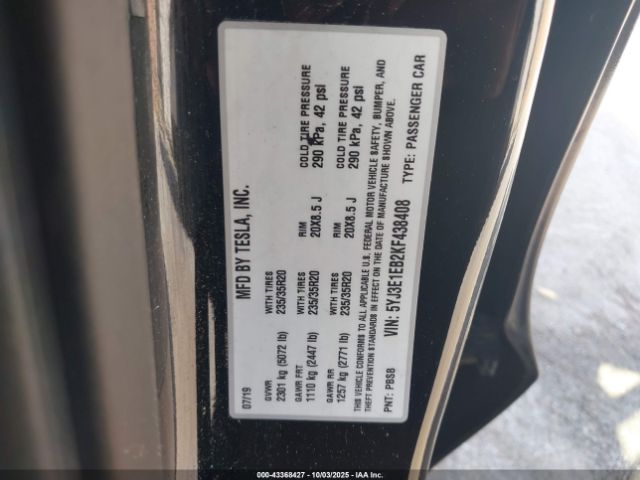 2019 TESLA MODEL 3 5YJ3E1EB2KF438408 Photo 8
