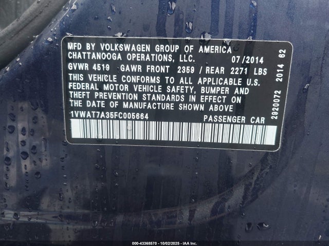 Volkswagen Passat 2015 1VWAT7A35FC005664 Image 9