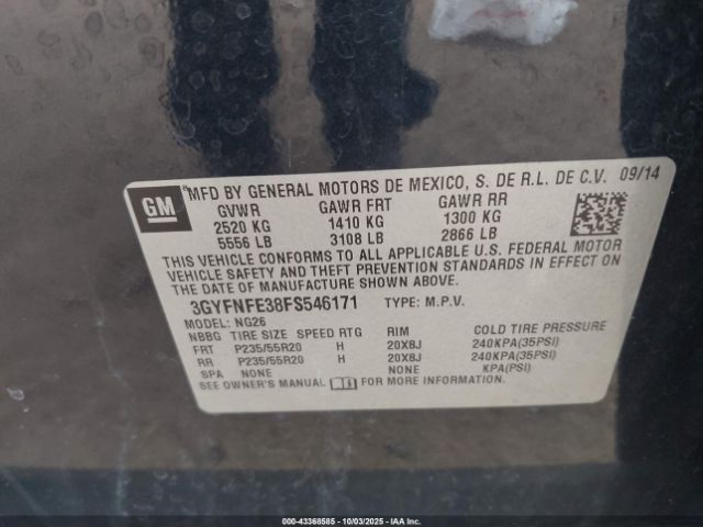 2015 CADILLAC SRX 3GYFNFE38FS546171 Photo 8