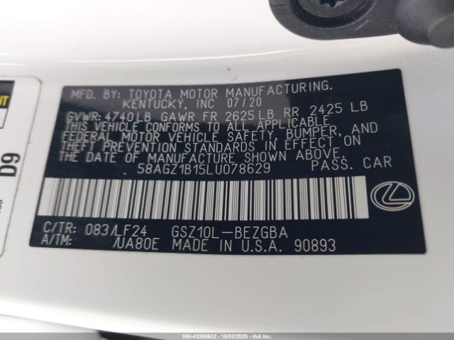 2020 LEXUS ES 350 58AGZ1B15LU078629 Photo 8