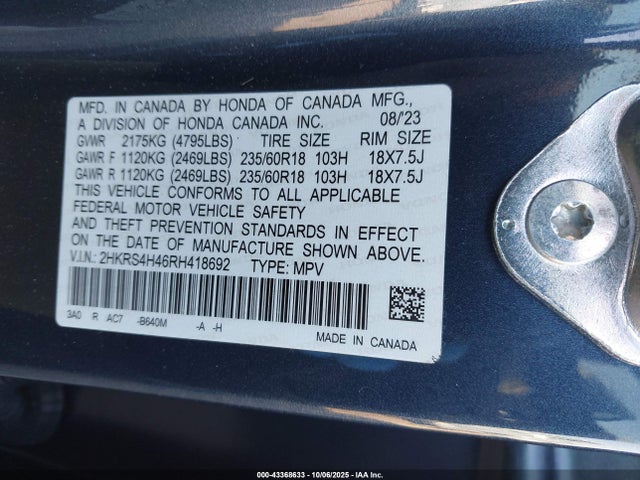 Honda l15be 2024 2HKRS4H46RH418692 Image 9