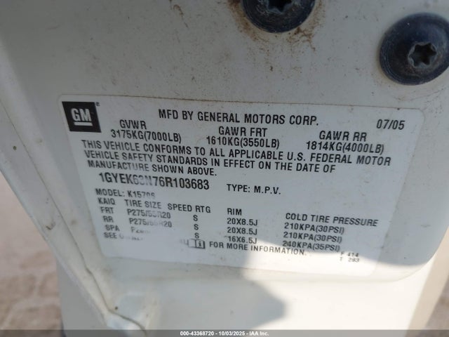 2006 CADILLAC ESCALADE 1GYEK63N76R103683 Photo 8