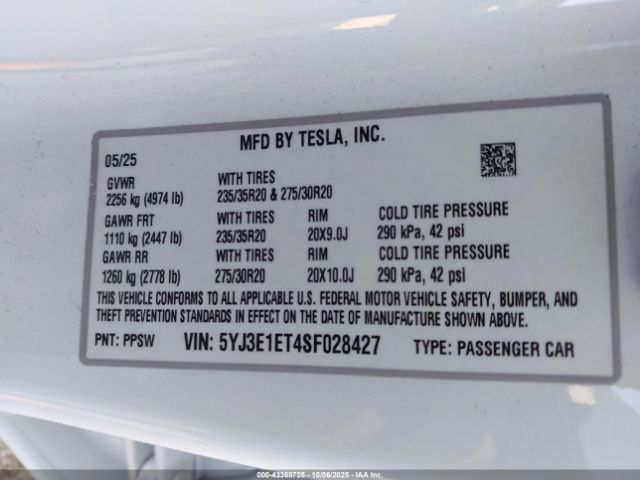 2025 TESLA MODEL 3 5YJ3E1ET4SF028427 Photo 8