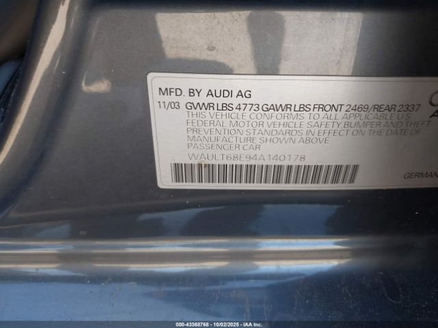 2004 AUDI A4 WAULT68E94A140178 Photo 8