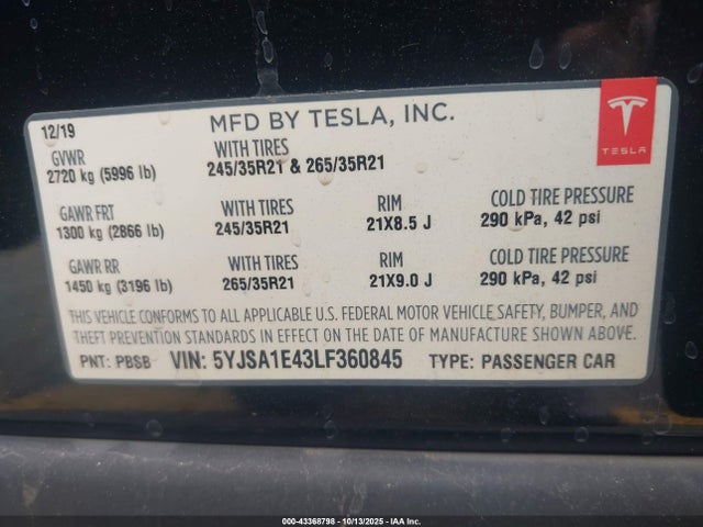 2020 TESLA MODEL S 5YJSA1E43LF360845 Photo 8