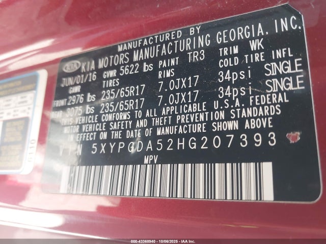 5XYPGDA52HG207393 KIA 2017