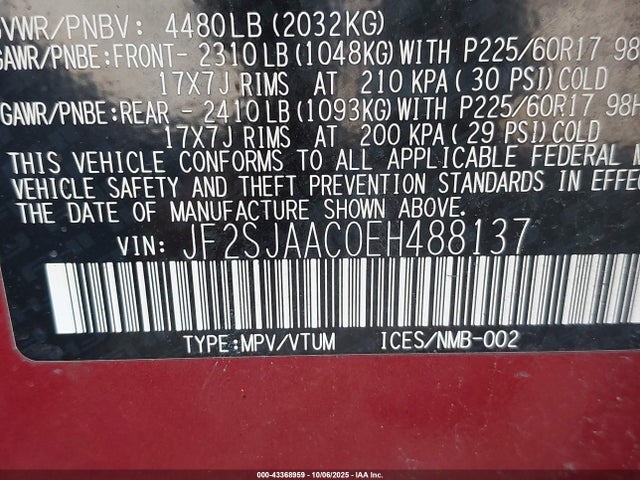 Продажа на аукционе авто 2014 Subaru Forester 2.5i, vin: JF2SJAAC0EH488137, номер лота: 43368959