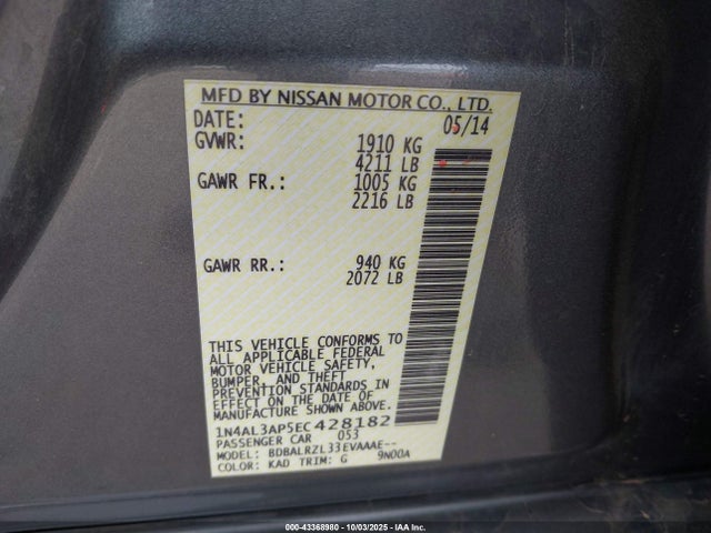 1N4AL3AP5EC428182 Nissan 2014