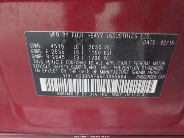 2015 SUBARU LEGACY 4S3BNAF66F3055684 Photo 8