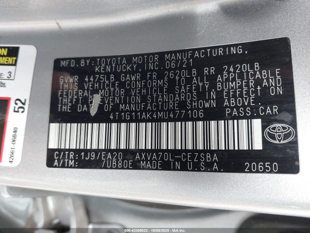 4T1G11AK4MU477106 Toyota CAMRY SE