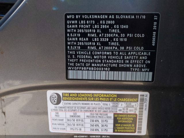 2011 VOLKSWAGEN TOUAREG WVGFF9BP8BD003162 Photo 8