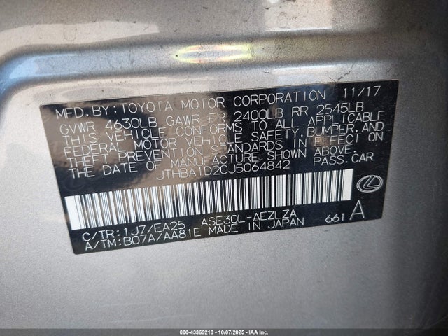 JTHBA1D20J5064842 Lexus 8ar-fts