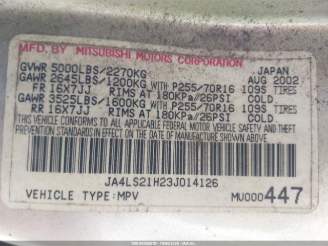 2003 MITSUBISHI MONTERO SPORT JA4LS21H23J014126 Photo 8