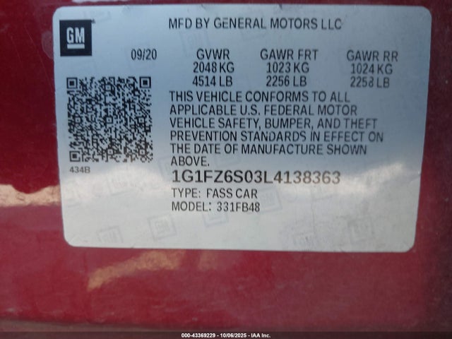 Chevrolet 2020 2020 1G1FZ6S03L4138363 Image 9