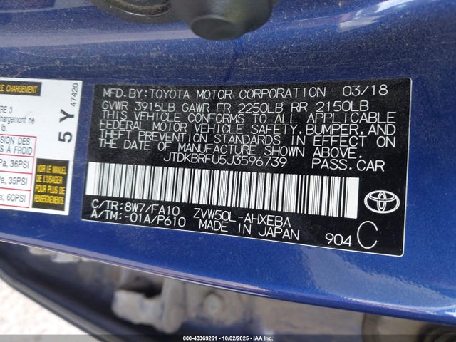 Toyota 2zr-fxe,1nm 2018 JTDKBRFU5J3596739 Image 9