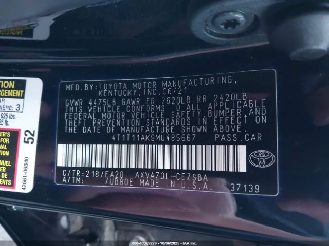2021 TOYOTA CAMRY 4T1T11AK9MU485667 Photo 8