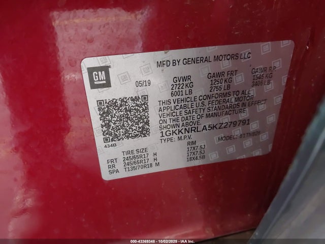 GMC lcv - spark ignited direct injection, variable valve timing, dcvcp, e85 max, e0-e100, alum 2019 1GKKNRLA5KZ279791 Image 9
