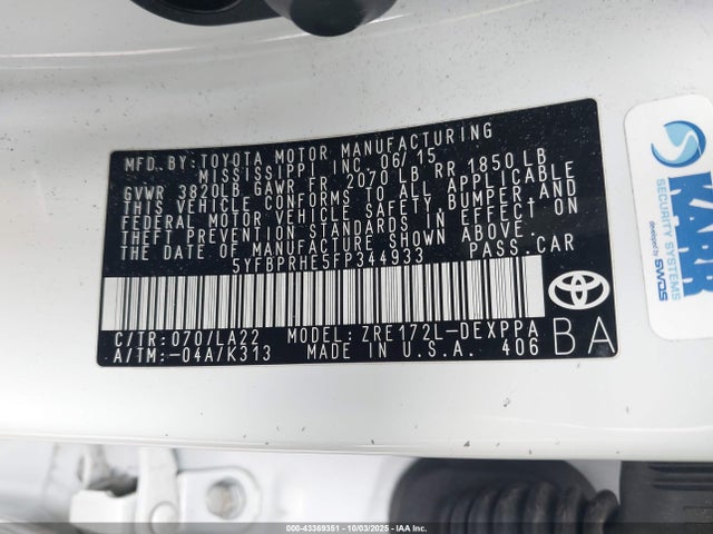 Toyota 2zr-fae 2015 5YFBPRHE5FP344933 Image 9