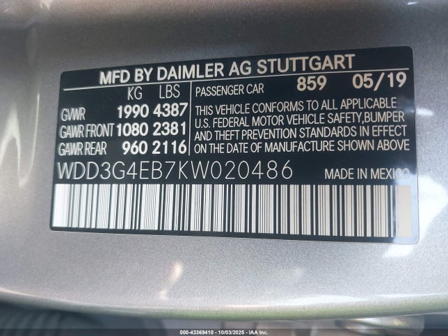Mercedes-Benz m260 2019 WDD3G4EB7KW020486 Image 9