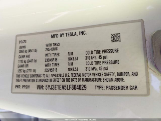 2020 TESLA MODEL 3 5YJ3E1EA5LF804029 Photo 8