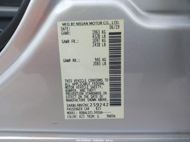 Nissan 2019 2019 1N4BL4BV2KC259242 Image 9