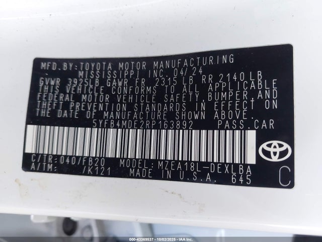 Toyota m20a-fks 2024 5YFB4MDE2RP163892 Image 9