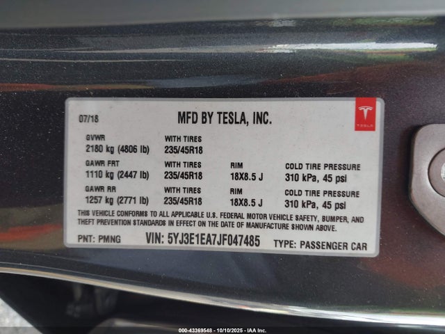 2018 TESLA MODEL 3 5YJ3E1EA7JF047485 Photo 8
