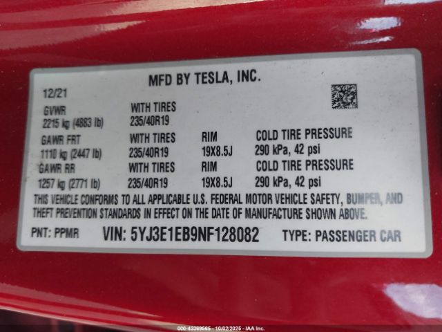 2022 TESLA MODEL 3 5YJ3E1EB9NF128082 Photo 8