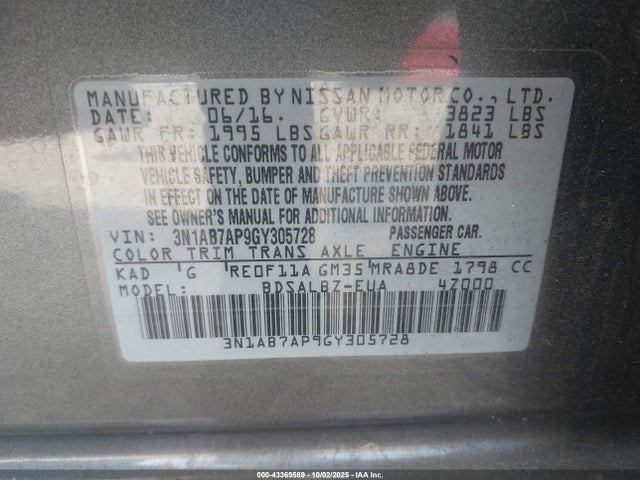 3N1AB7AP9GY305728 Nissan 2016