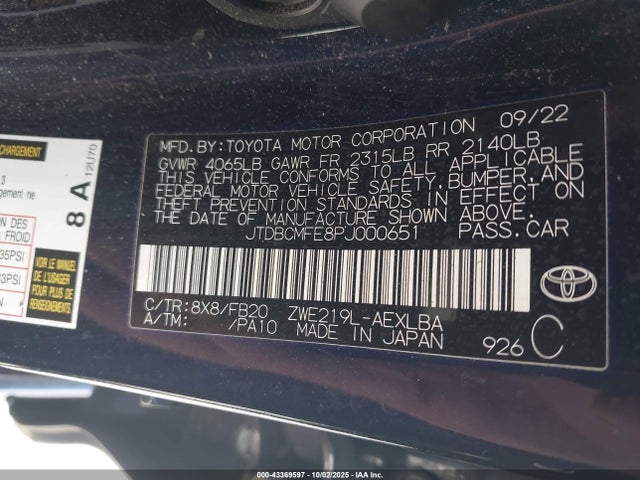 Toyota 2zr-fxe, 1vm 2023 JTDBCMFE8PJ000651 Image 9