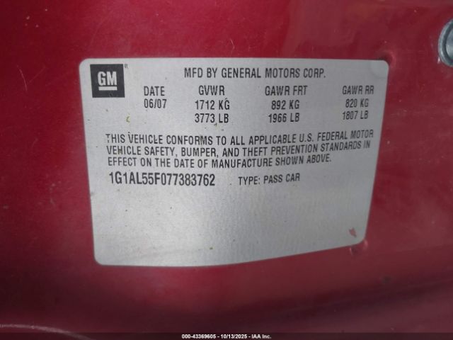 2007 CHEVROLET COBALT 1G1AL55F077383762 Photo 8