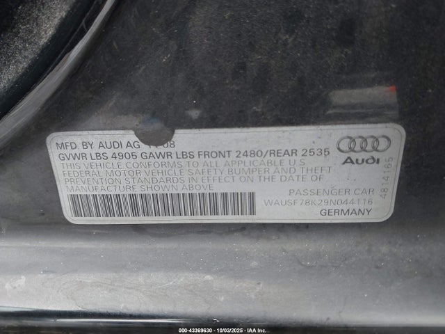 2009 AUDI A4 WAUSF78K29N044116 Photo 8