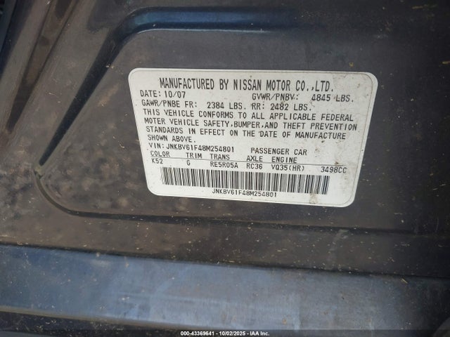 Aukcja sprzedaży 2008 Infiniti G35x, vin: JNKBV61F48M254801, numer aukcji: 43369641