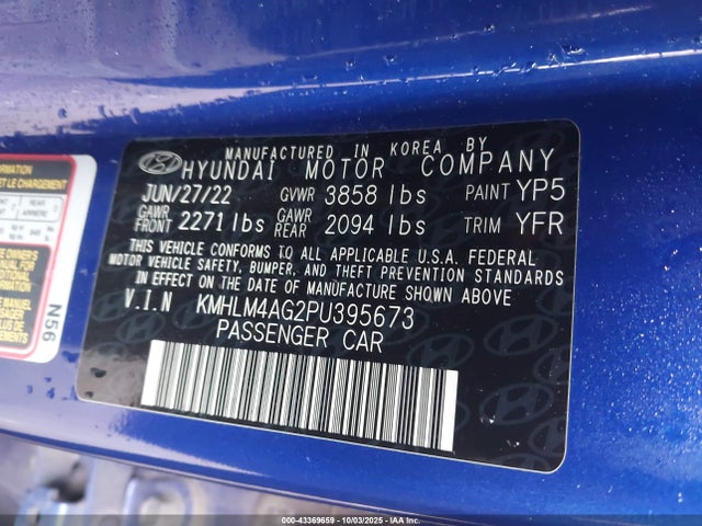 43369659 :رقم المزاد ، KMHLM4AG2PU395673 vin ، 2023 Hyundai Elantra Sel مزاد بيع