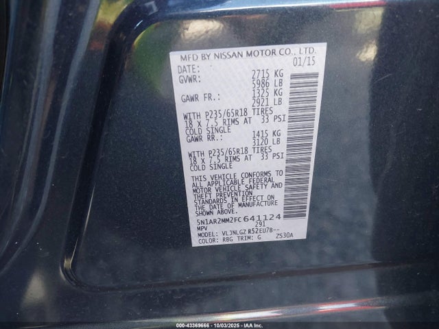 Nissan 2015 2015 5N1AR2MM2FC641124 Image 9