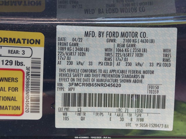 Ford Bronco Sport 2022 3FMCR9B65NRD45620 Image 24